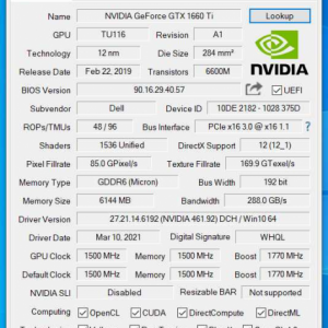 *NEW* NVIDIA GeForce GTX 1660 Ti 6GB GDDR6 Video Graphics Card (Dell OEM)